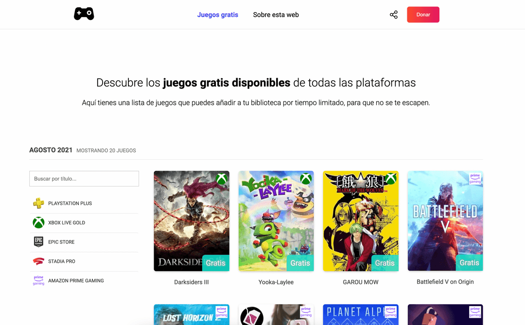 Lanzo una web que te avisa de los juegos gratis que publican cada mes